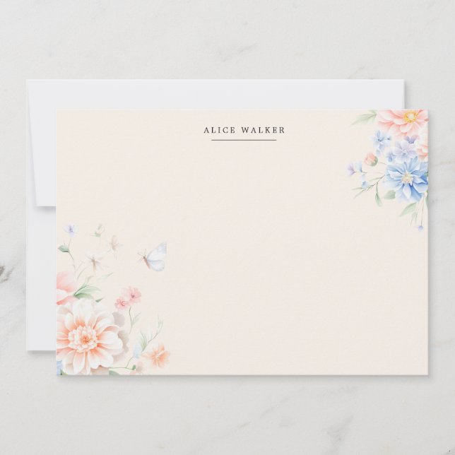 Spring Garden Floral Blush Stationery Note Card (Front)