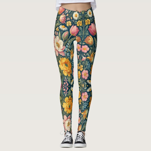 Spring Garden Floral Leggings (Front)