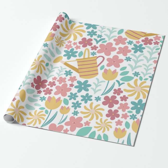 Spring Garden Floral Pattern Wrapping Paper (Unrolled)
