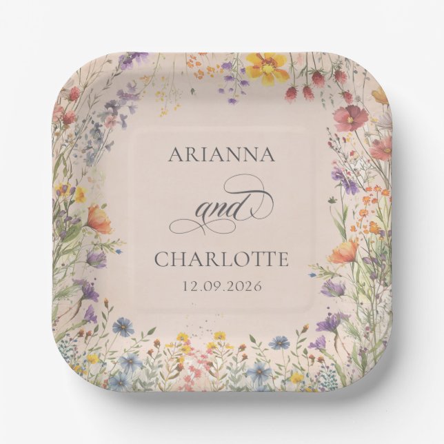 Spring Garden Floral Wedding Paper Plates (Front)