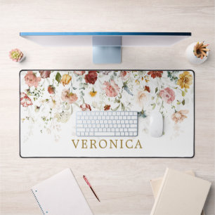 Spring Garden Flowers Custom Name Office  Desk Mat
