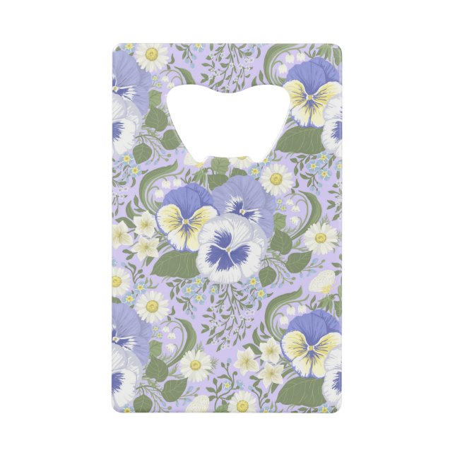 Spring Garden flowers on lavender Credit Card Bottle Opener (Front)