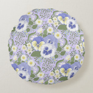 Spring Garden flowers on lavender Round Pillow