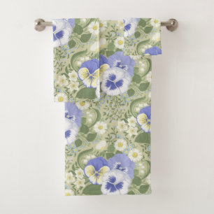 Spring Garden flowers on sage Bath Towel Set