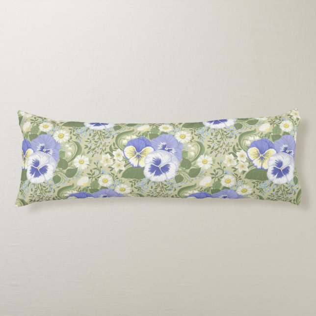Spring Garden flowers on sage Body Pillow (Front)