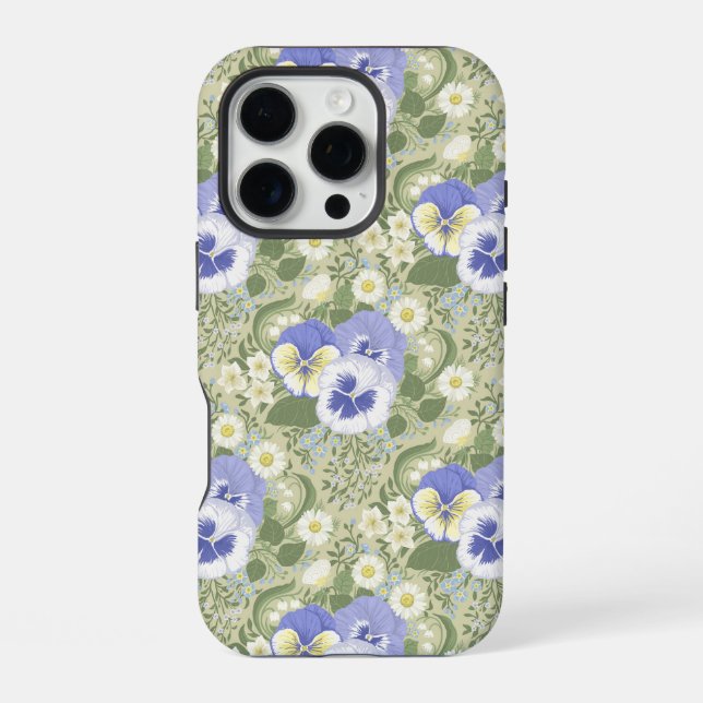 Spring Garden flowers on sage iPhone Case (Back)