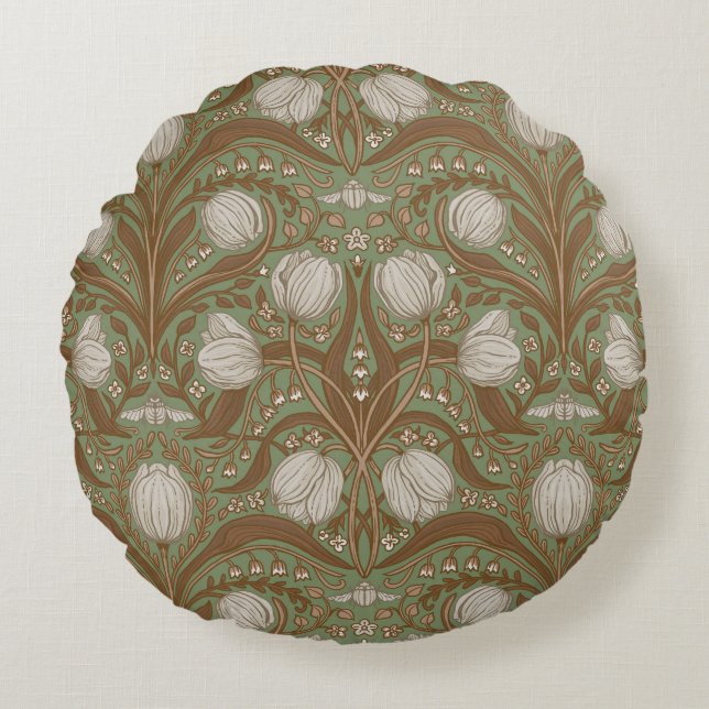 Spring Garden flowers on sage Round Pillow (Front)