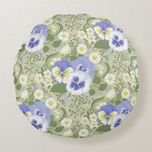 Spring Garden flowers on sage Round Pillow