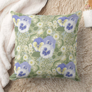 Spring Garden flowers on sage Throw Pillow
