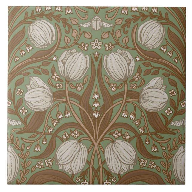 Spring Garden flowers on sage Tile (Front)