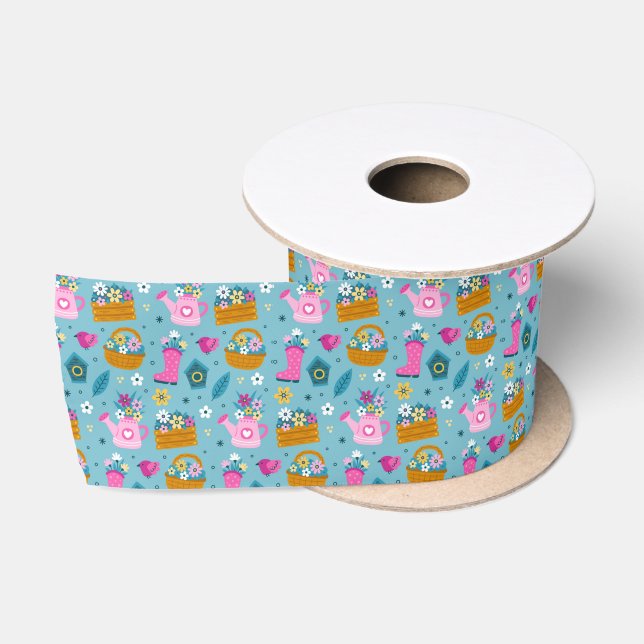Spring Garden Flowers Satin Ribbon (Spool)