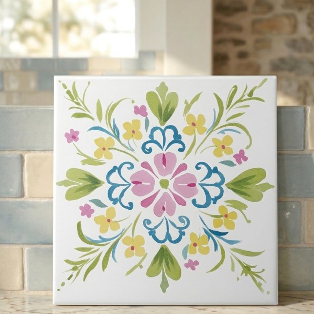 Spring Garden Folk Art Floral Decorative Tile (Spring Garden Folk Art Floral Decorative Tile
)