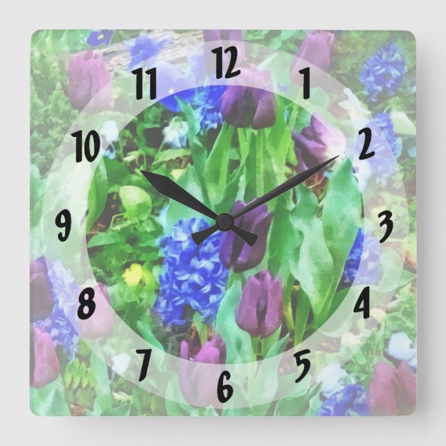 Spring Garden in Shades of Purple Square Wall Clock (Front)