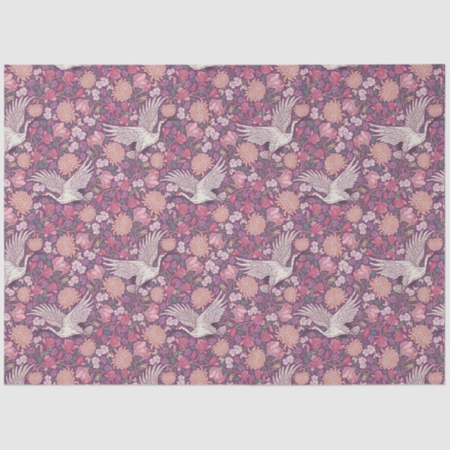 Spring Garden Mother's Day Asian Crane Chinese Tissue Paper (Front)