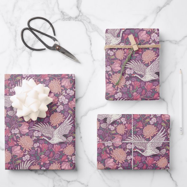 Spring Garden Mother's Day Asian Crane Chinese Wrapping Paper Sheet (Front)