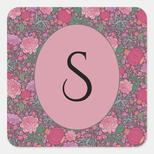 Spring Garden Mother's Day Japanese Paper Lanterns Square Sticker (Front)