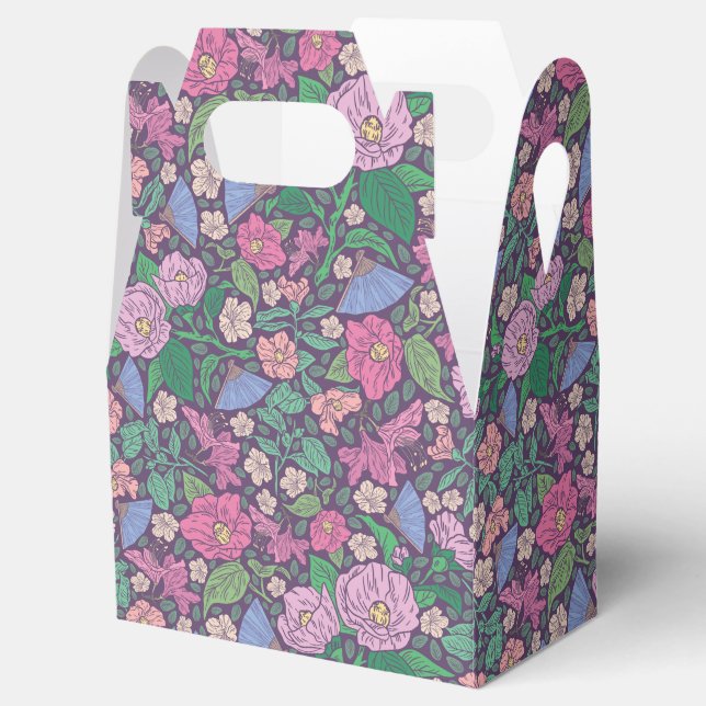 Spring Garden Mother's Day Poppies Japanese Fans Favor Box (Opened)