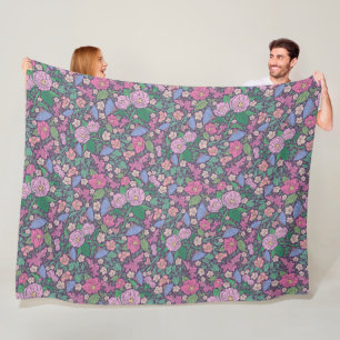 Spring Garden Mother's Day Poppies Japanese Fans Fleece Blanket