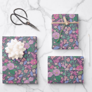 Spring Garden Mother's Day Poppies Japanese Fans  Wrapping Paper Sheet