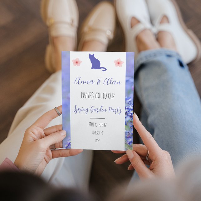 Spring Garden Party Cat Lavender Custom Invitation (Creator Uploaded)