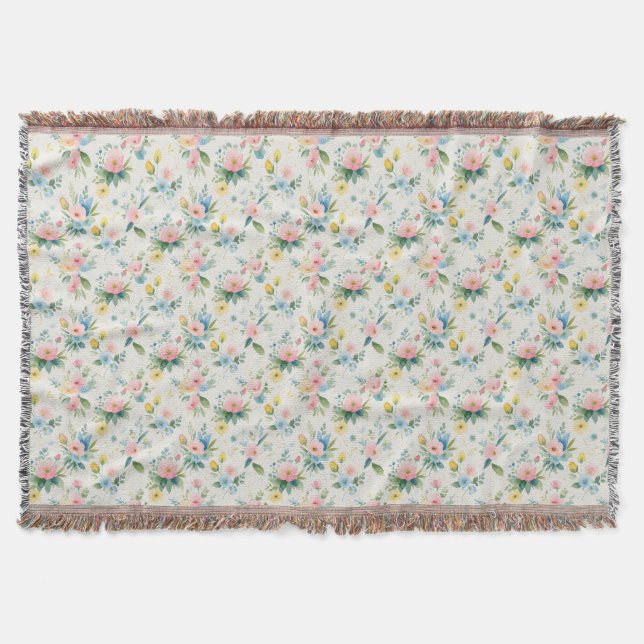 spring garden pastel florals throw blanket (Front)