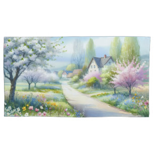 Spring Garden Path Cottage Watercolor Pillowcase