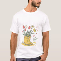 Spring Garden Rain Boots T-Shirt - Floral Yellow W