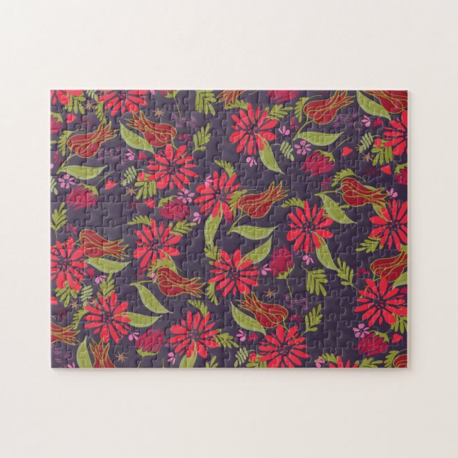 Spring Garden Roses Daisies Botanical Florals Jigsaw Puzzle (Horizontal)