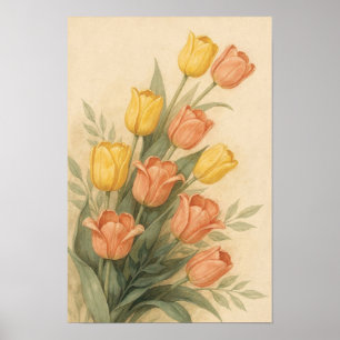 Spring Garden Tulips and Coral Blooms Poster
