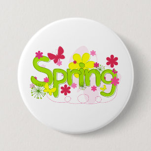 Spring Garden Typography Flowers Butterflies 3 Inch Round Button