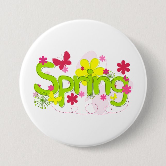 Spring Garden Typography Flowers Butterflies 3 Inch Round Button (Front)