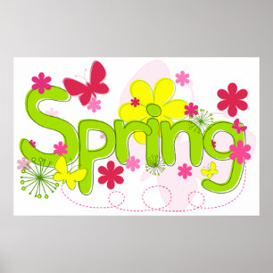 Spring Garden Typography Flowers Butterflies Poster