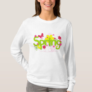Spring Garden Typography Flowers Butterflies T-Shirt