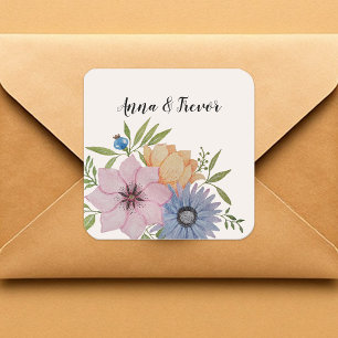 Spring Garden Watercolor Beige Neutral Square Sticker