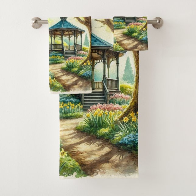 Spring Garden Watercolor Daffodils  Bath Towel Set (Insitu)