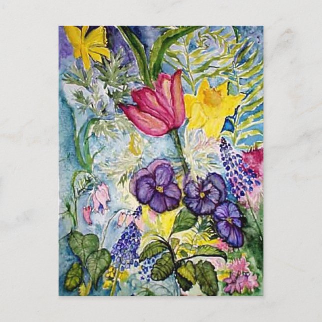 Spring Garden Watercolor Painting Postcard (Front)