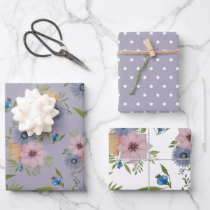 Spring Garden Watercolor Purple Invitation Wrappin Wrapping Paper Sheet