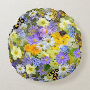 Spring Garden Wildflower Floral Pattern  Round Pillow