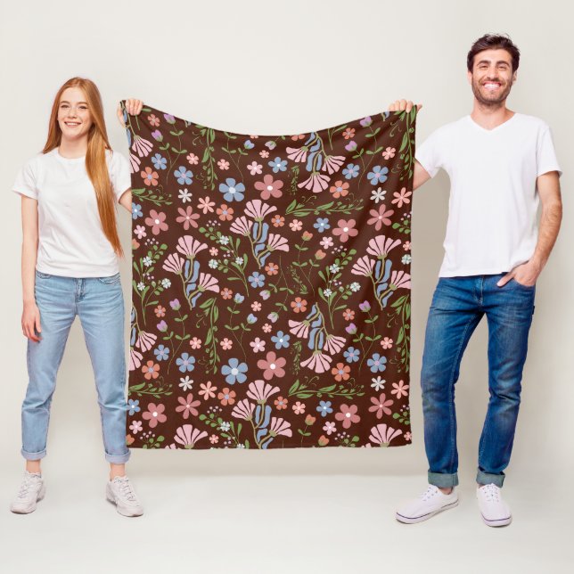 Spring Garden with Chocolate Brown Background Fleece Blanket (In Situ)