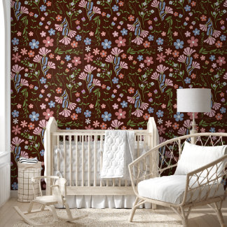 Spring Garden with Chocolate Brown Background Wallpaper