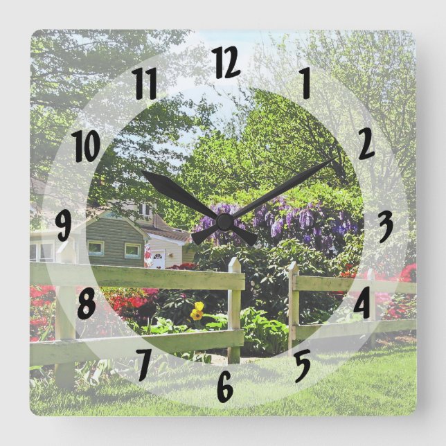 Spring Garden With Wisteria Square Wall Clock (Front)