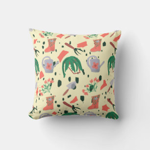 Spring Gardening Doodle Illustration Throw Pillow