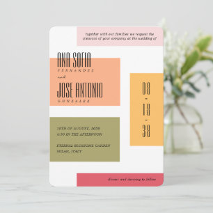 Spring Geometric Colourful Mid Century Wedding Invitation