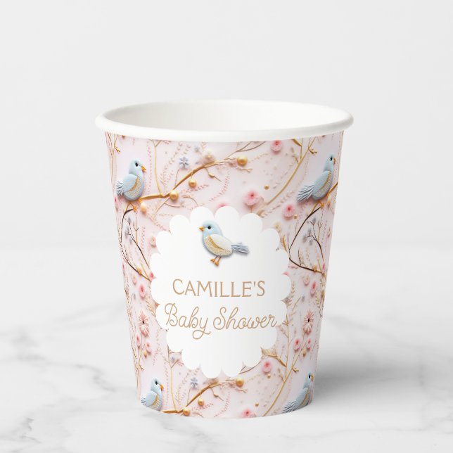 Spring Girl Baby Shower Pink Floral Personalized Paper Cups (Front)