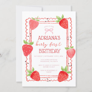 Spring Girl Berry First Birthday Invitation