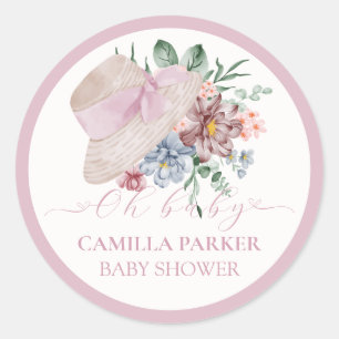 Spring Girl Garden Hat Baby Shower Welcome Sign Classic Round Sticker