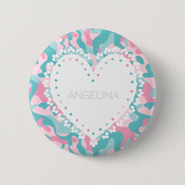 Spring Girly Camouflage Personalize 2 Inch Round Button (Front)