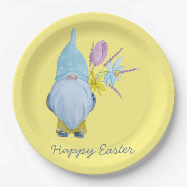 Spring Gnome Happy Easter Paper Plate (Front)
