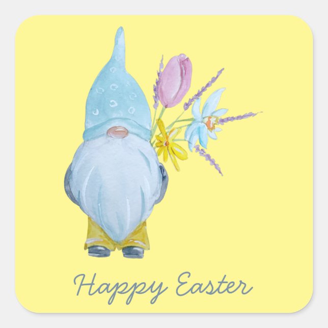 Spring Gnome Happy Easter Square Sticker (Front)