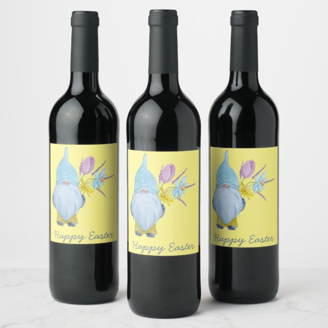 Spring Gnome Happy Easter Wine Label (Bottles)